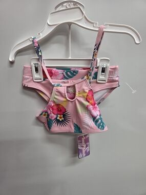 Floral Pink Tropical Print Girls' Bikini Top